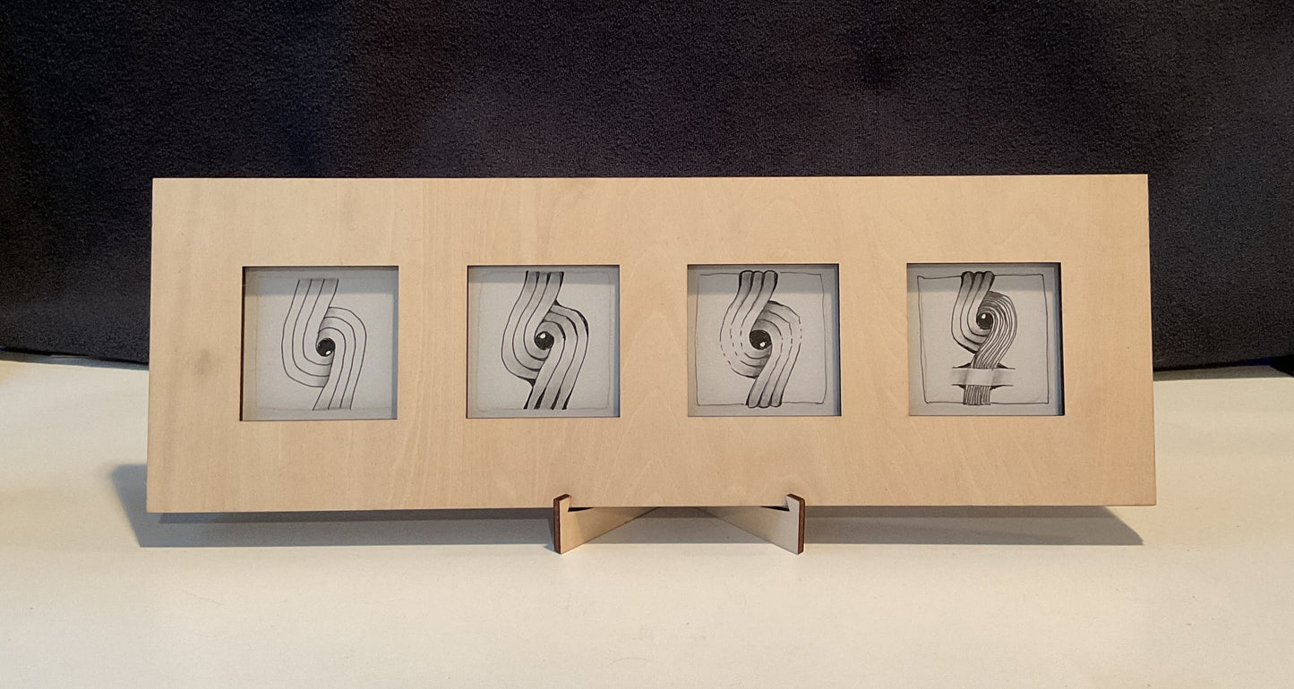 Handmade Zentangle® Bijou Frame – 4-Tile Top-Loading Wood Display for 2" Tiles