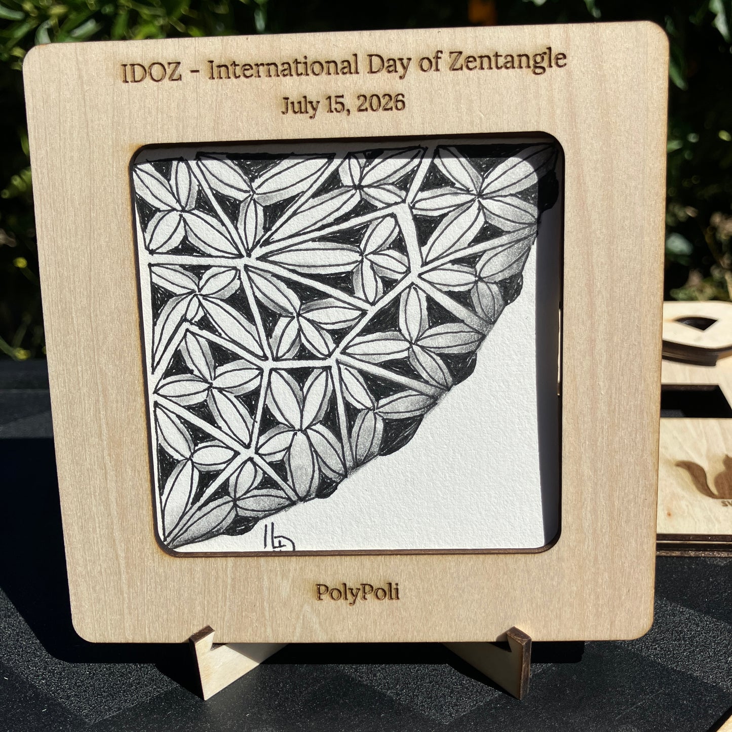 Commemorative IDOZ 2026 International Day of Zentangle - Engraved, Handmade Zentangle® Square Frame – 1 Tile Display