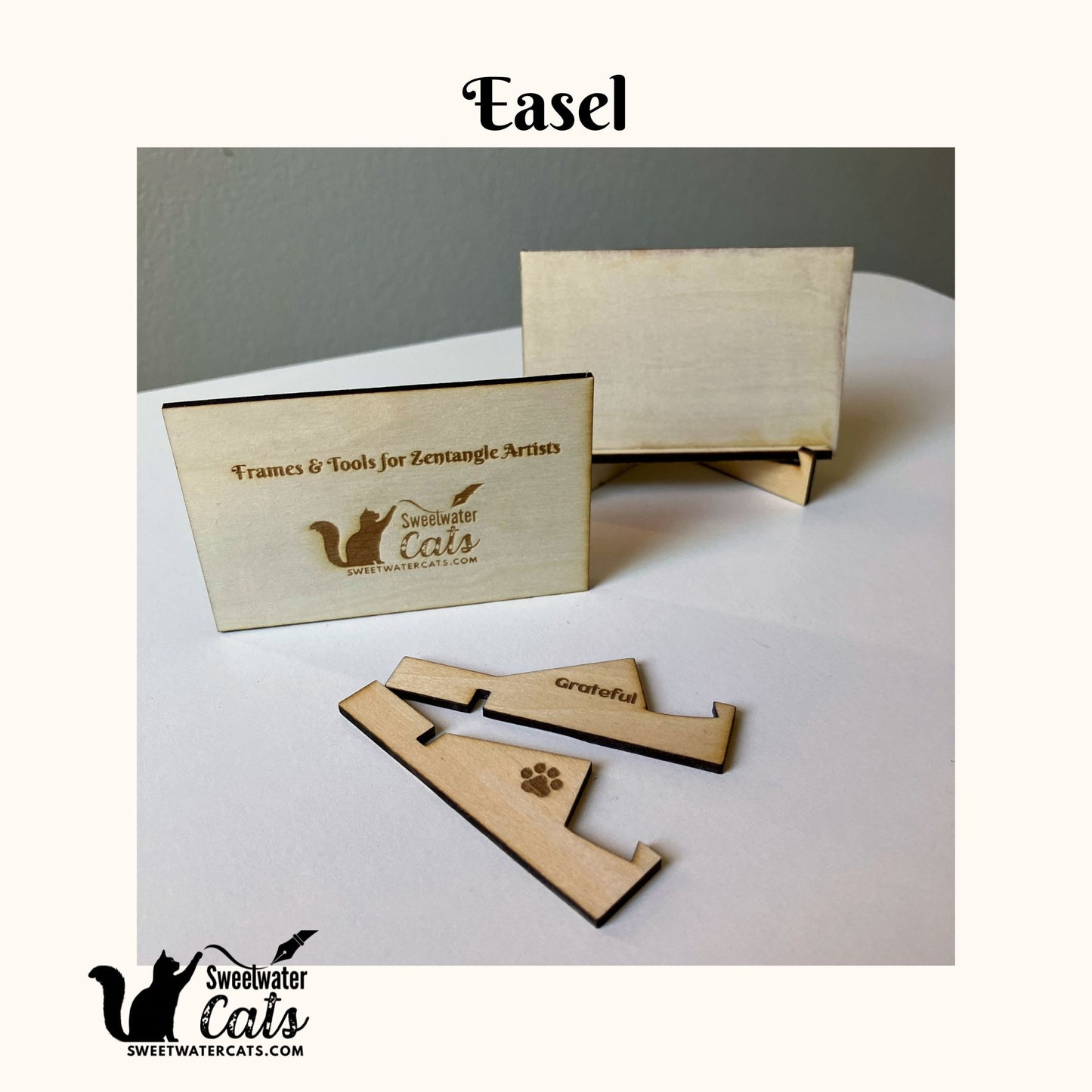 Wood Display Easel | Mini Stand for Zentangle® Tiles, Small Artwork & Photos