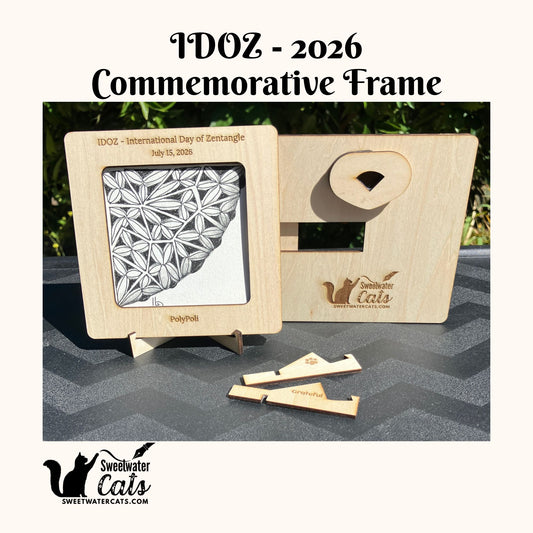 Commemorative IDOZ 2026 International Day of Zentangle - Engraved, Handmade Zentangle® Square Frame – 1 Tile Display