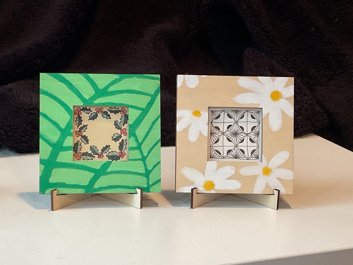 Handmade Zentangle® Bijou Frame – 4" Wood Display for 2" Tiles
