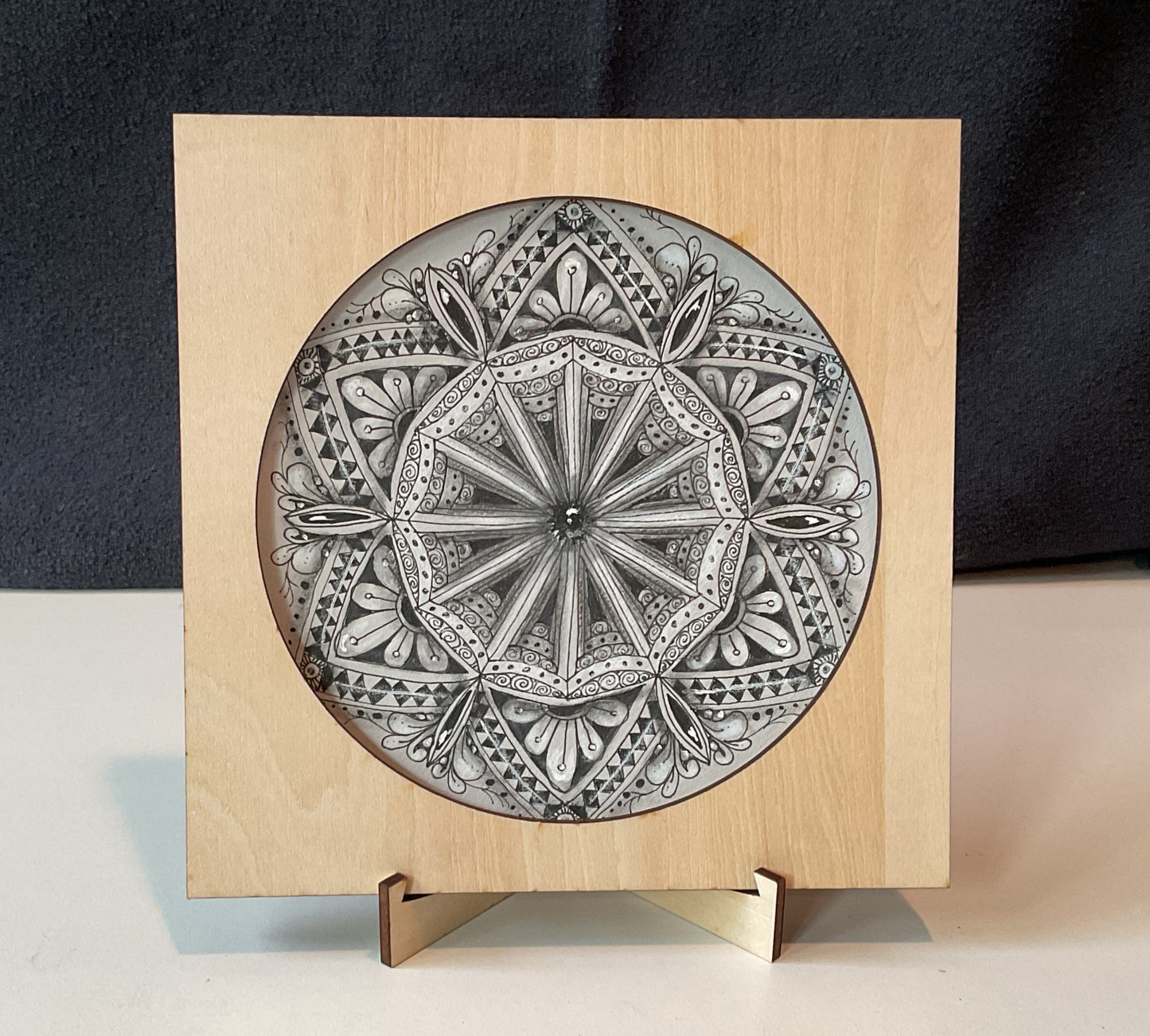Handmade Zentangle® Zendala Frame – 5.5" Wood Display for 4.5" Tiles