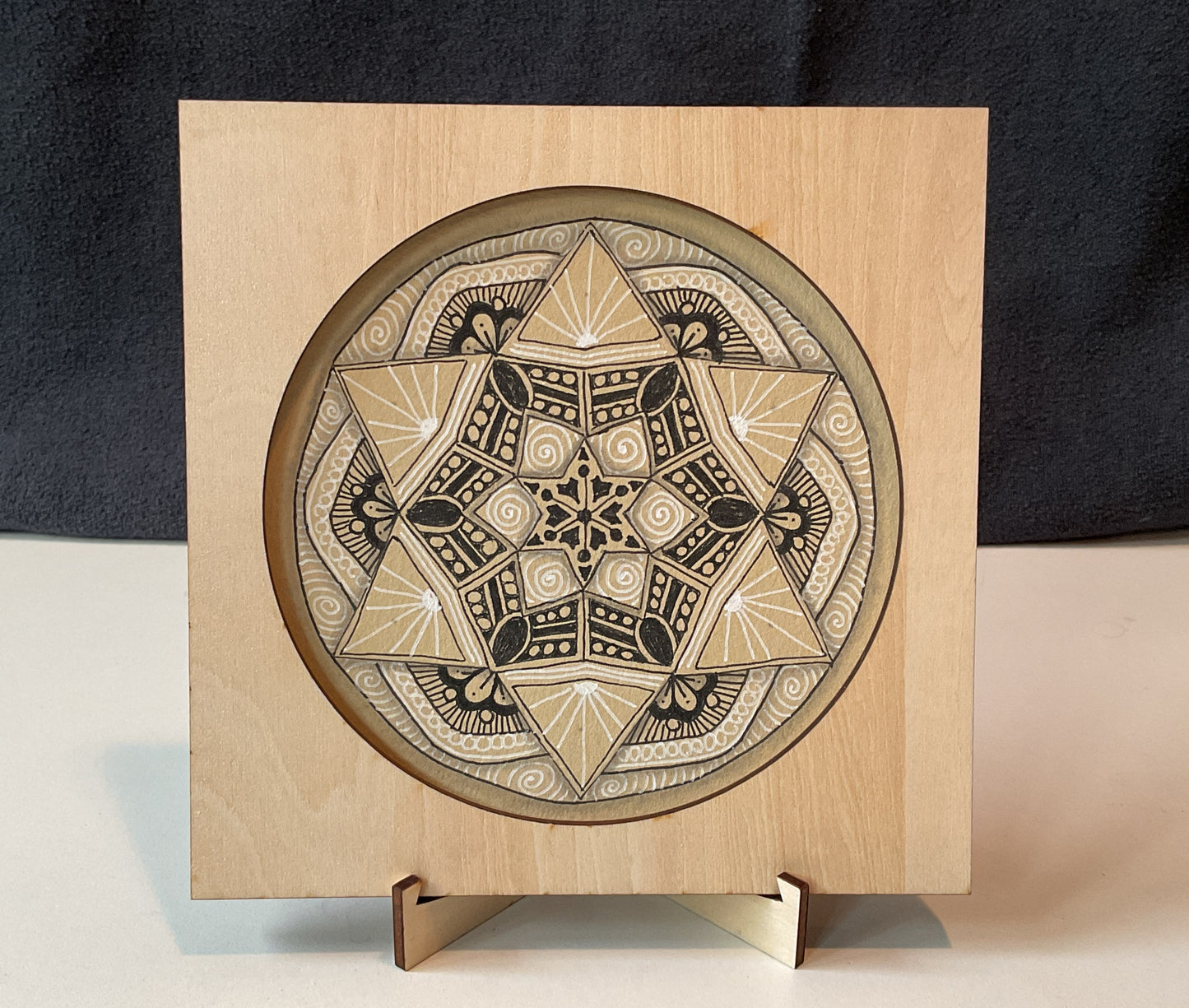 Handmade Zentangle® Zendala Frame – 5.5" Wood Display for 4.5" Tiles