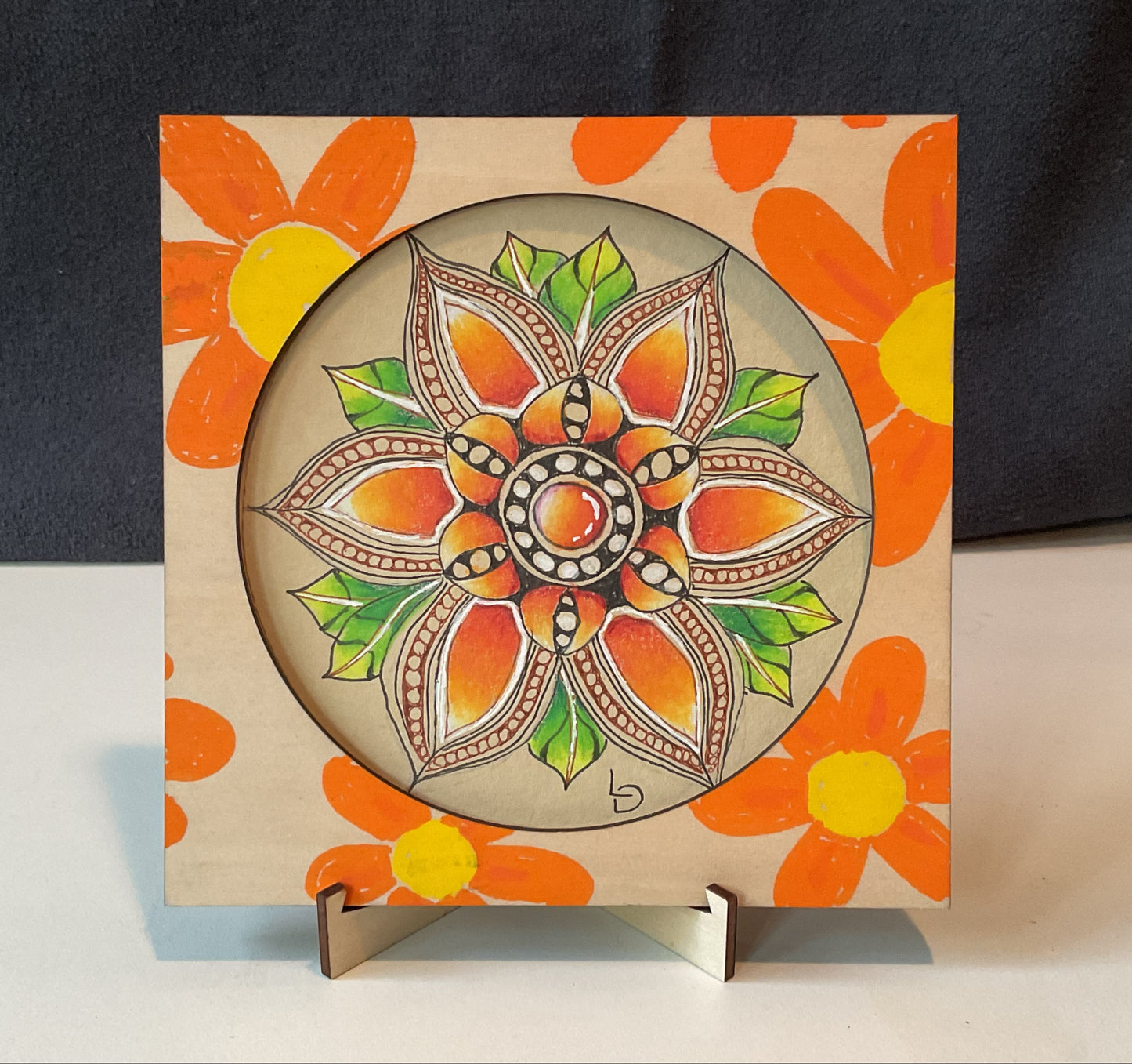 Handmade Zentangle® Zendala Frame – 5.5" Wood Display for 4.5" Tiles