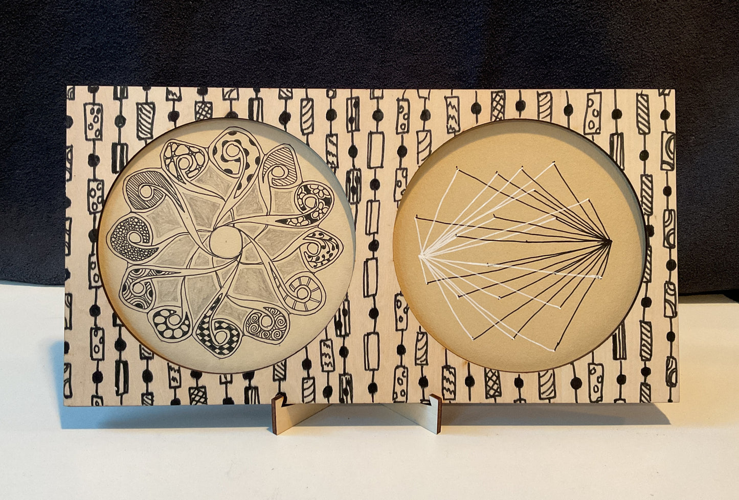 Handmade Zentangle® Zendala Duo Frame – 10⅝" Wood Display for Two 4.5" Round Tiles