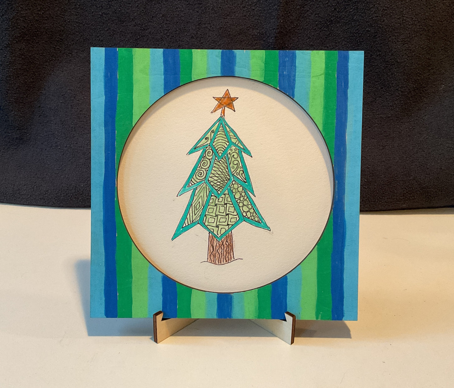 Handmade Zentangle® Zendala Frame – 5.5" Wood Display for 4.5" Tiles