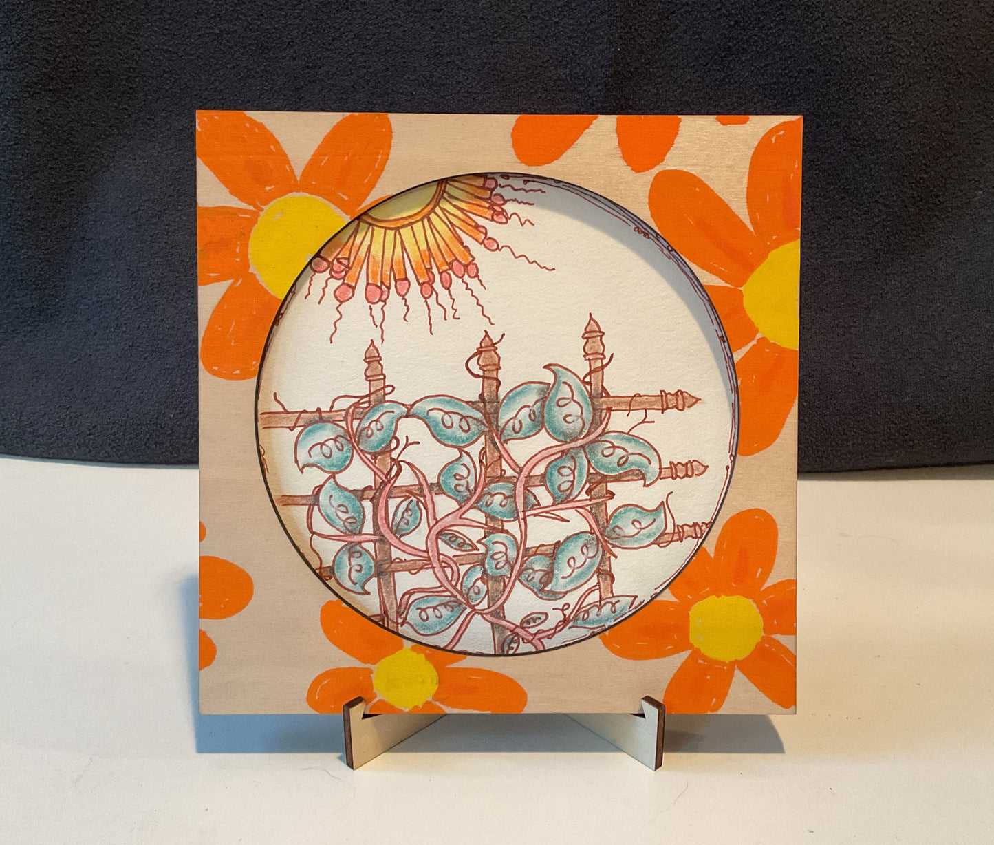 Handmade Zentangle® Zendala Frame – 5.5" Wood Display for 4.5" Tiles