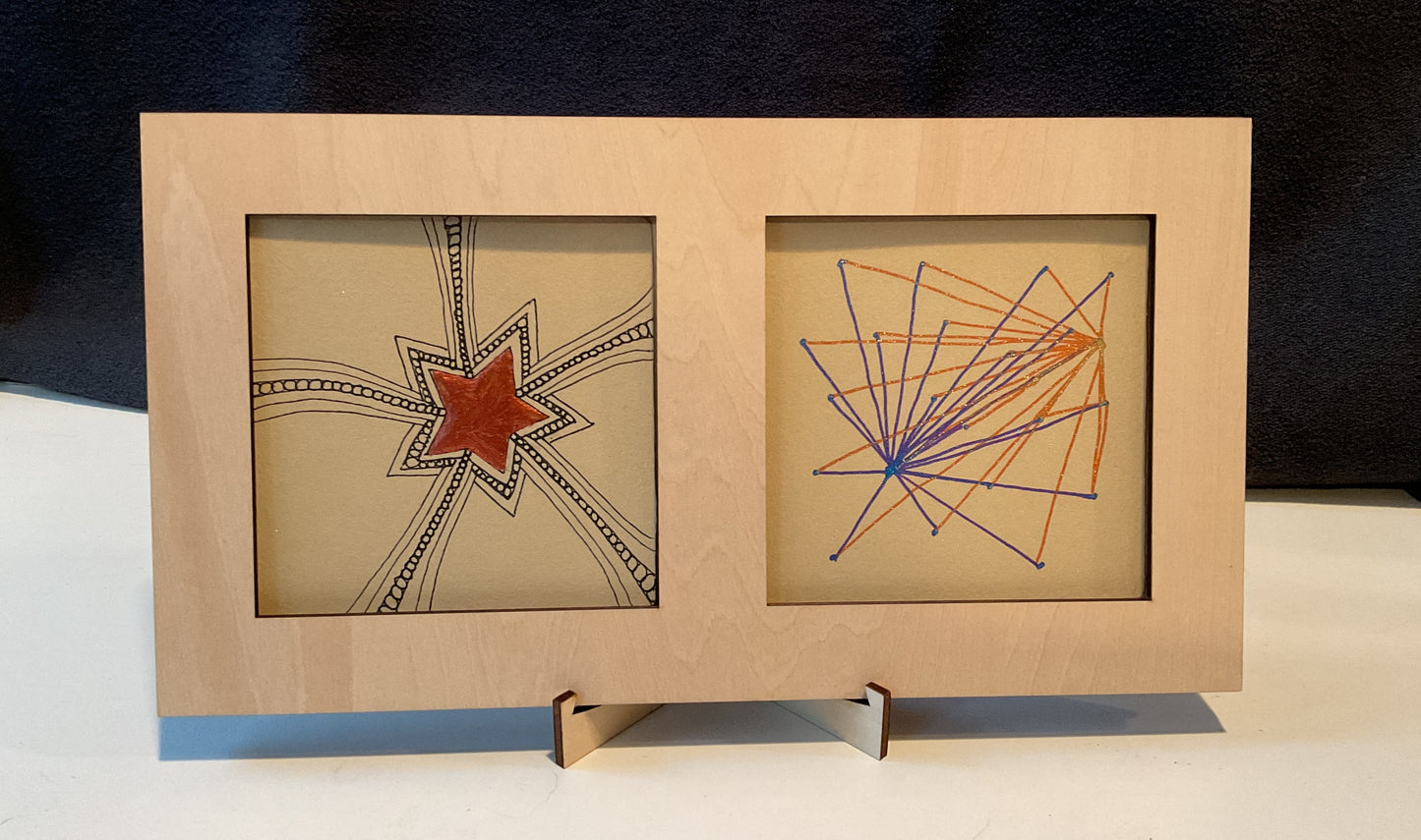 Handmade Zentangle® Square Duo Frame – 9.5" Wood Display for Two 3.5" Tiles