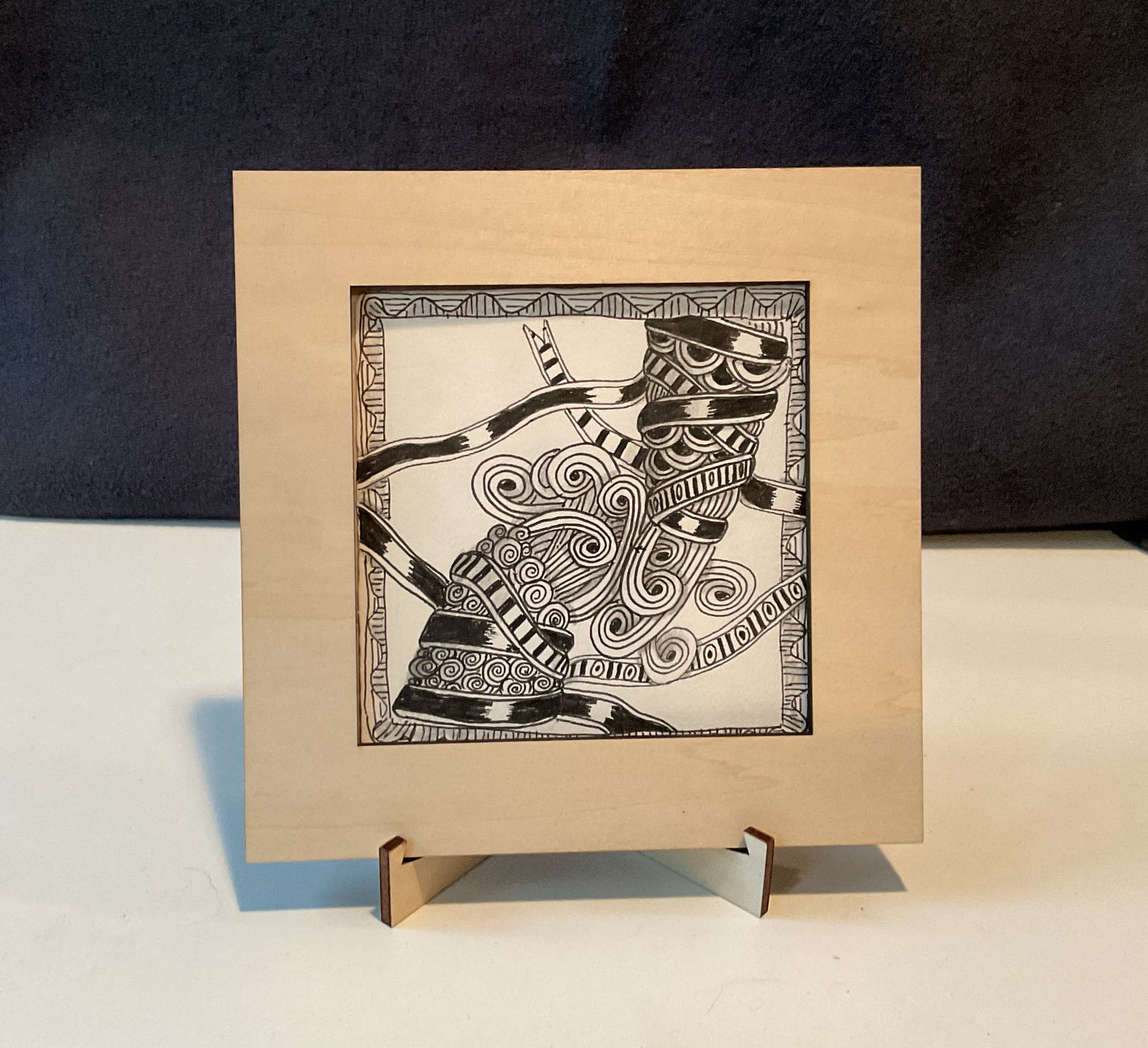 Handmade Zentangle® Square Frame – 5.5" Wood Display for 3.5" Tiles