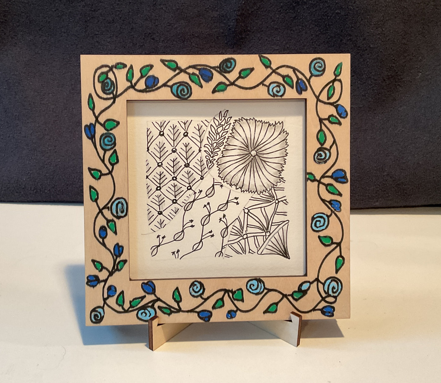 Handmade Zentangle® Square Frame – 5.5" Wood Display for 3.5" Tiles
