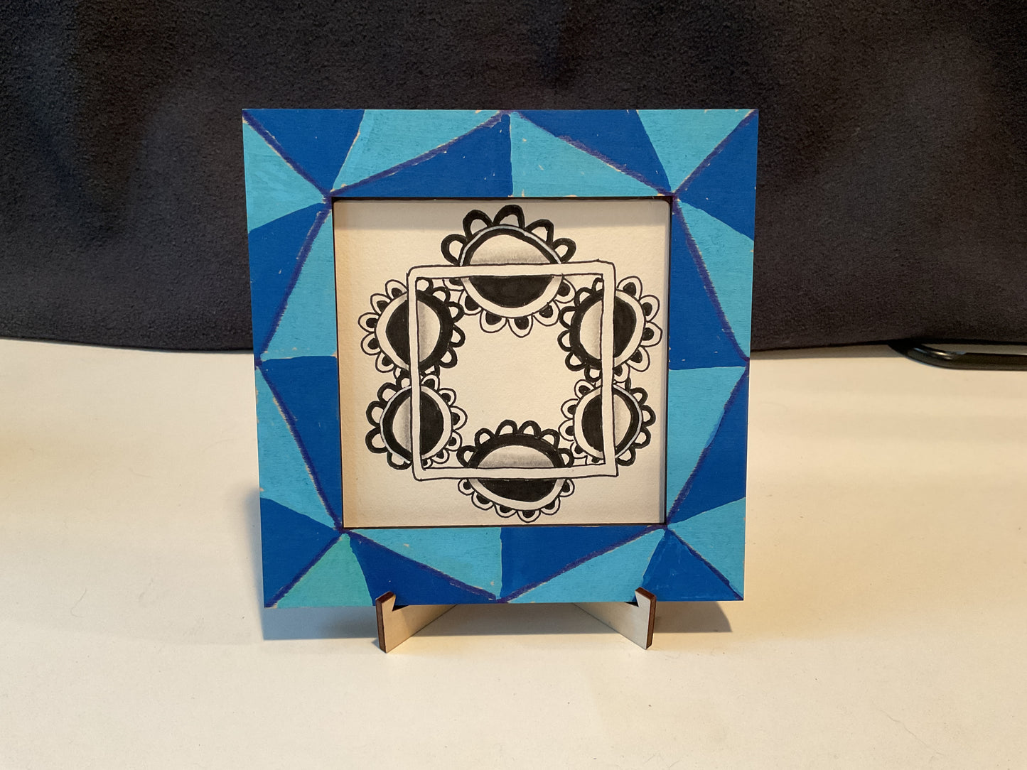 Handmade Zentangle® Square Frame – 5.5" Wood Display for 3.5" Tiles