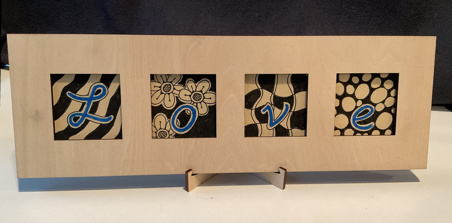 Handmade Zentangle® Bijou Frame – 4-Tile Top-Loading Wood Display for 2" Tiles