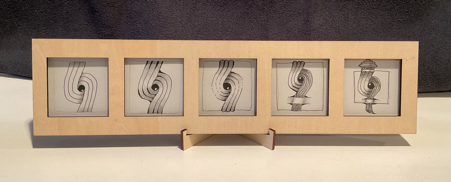 Handmade Zentangle® Bijou Frame – 5-Tile Top-Loading Wood Display for 2" Tiles
