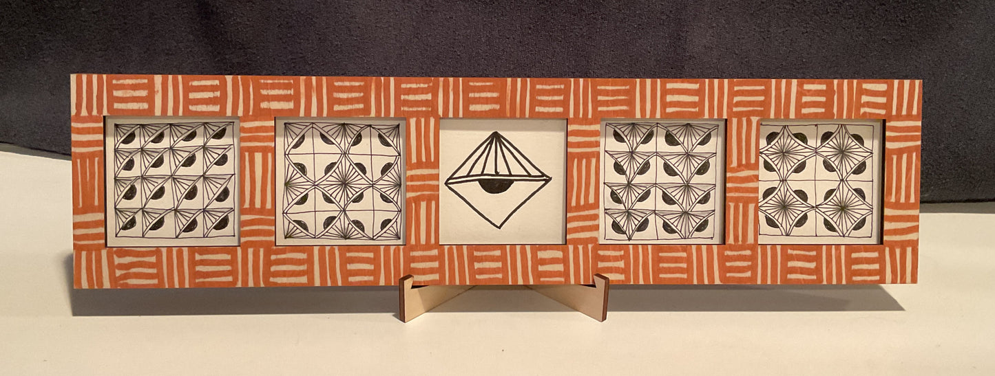 Handmade Zentangle® Bijou Frame – 5-Tile Top-Loading Wood Display for 2" Tiles