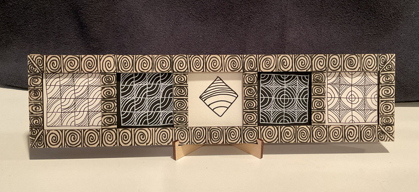 Handmade Zentangle® Bijou Frame – 5-Tile Top-Loading Wood Display for 2" Tiles