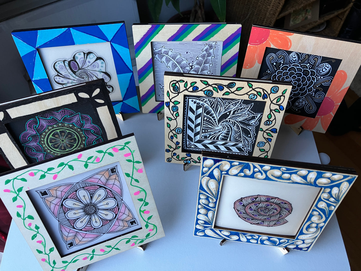 Handmade Zentangle® Square Frame – 5.5" Wood Display for 3.5" Tiles
